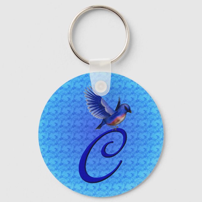 Bluebird Elegant Monogram Initial C Nyckelring (Framsida)