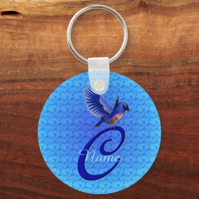 Bluebird Elegant Monogram Initial C Personlig Nyckelring (Framsida)