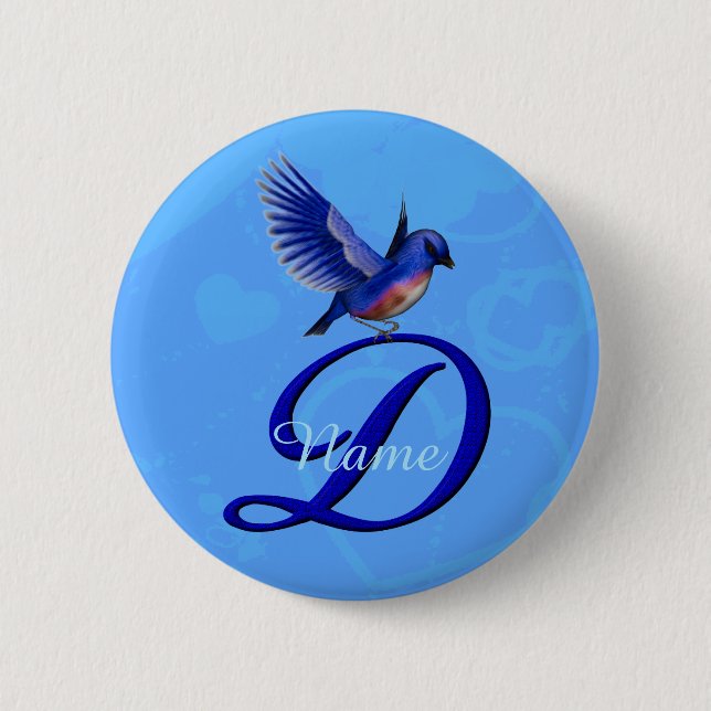 Bluebird Elegant Monogram Initial D Personlig Knapp (Framsida)