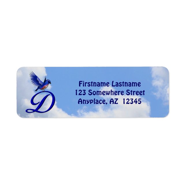 Bluebird Elegant Monogram Initial D Returadress Etikett (Framsidan)