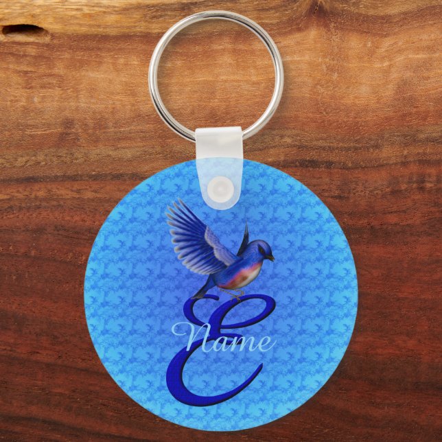 Bluebird Elegant Monogram Initial E Personlig Nyckelring (Framsida)