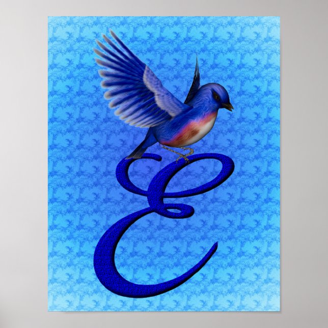 Bluebird Elegant Monogram Initial E Poster (Framsidan)