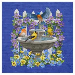 Bluebird Goldfinch Birdbad Garden Royal Blue Tyg