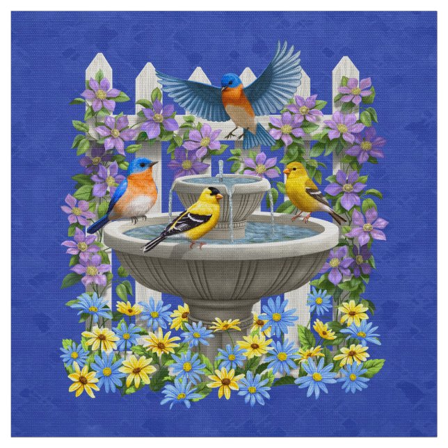 Bluebird Goldfinch Birdbad Garden Royal Blue Tyg (Provkarta)