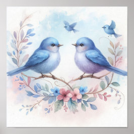 Bluebird Harmony om en Blommigt Perch Poster