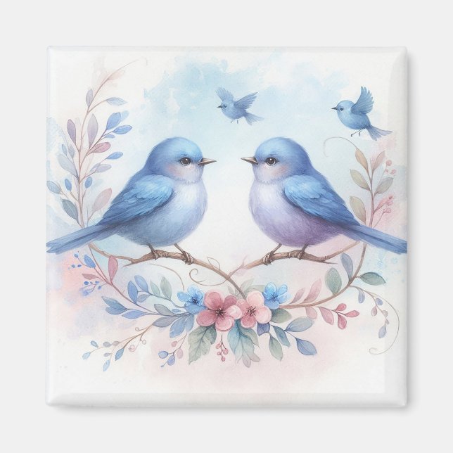 Bluebird Harmony on a Blommigt Perch Magnet (Framsidan)