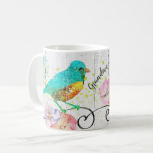 Bluebird Hydrangea Blommigt Grandma Quote Monogram Kaffemugg