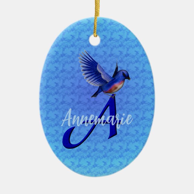 Bluebird Monogram Initial A Personalized Julgransprydnad Keramik (Framsidan)