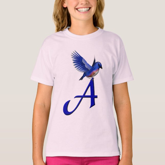 Bluebird Monogram Initial A T Shirt (Framsida)