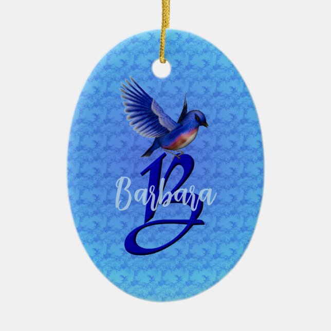 Bluebird Monogram Initial B Personalized Julgransprydnad Keramik (Framsidan)