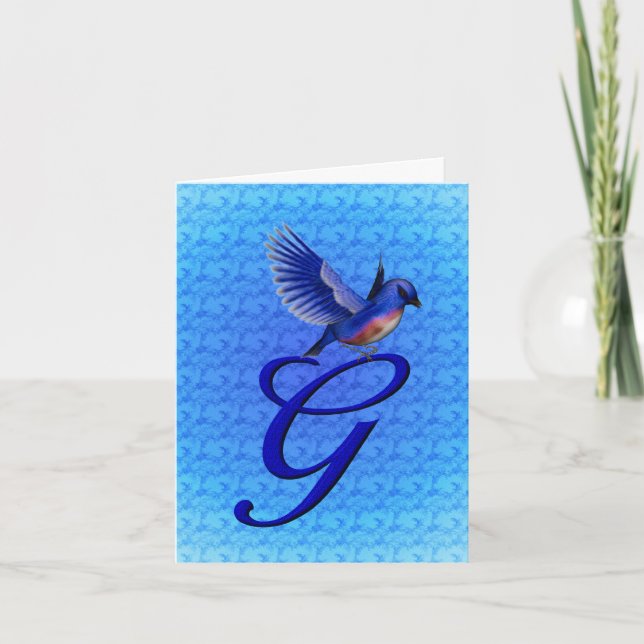 Bluebird Monogram Initial G-Elegant Anteckningskort (Framsida)