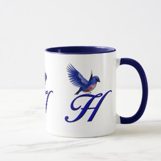 Bluebird Monogram Initial H-Elegant Mugg
