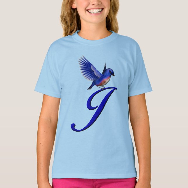 Bluebird Monogram Initial J Elegant  T Shirt (Framsida)
