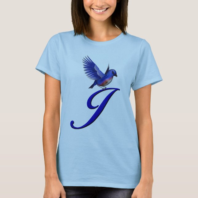 Bluebird Monogram Initial J Elegant Tee Shirt (Framsida)