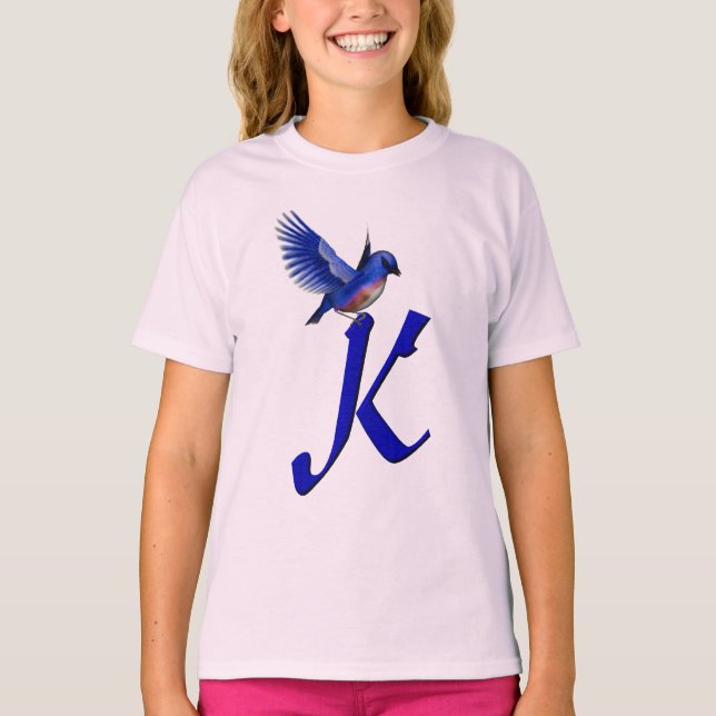 Bluebird Monogram Initial K Elegant  T Shirt (Framsida)