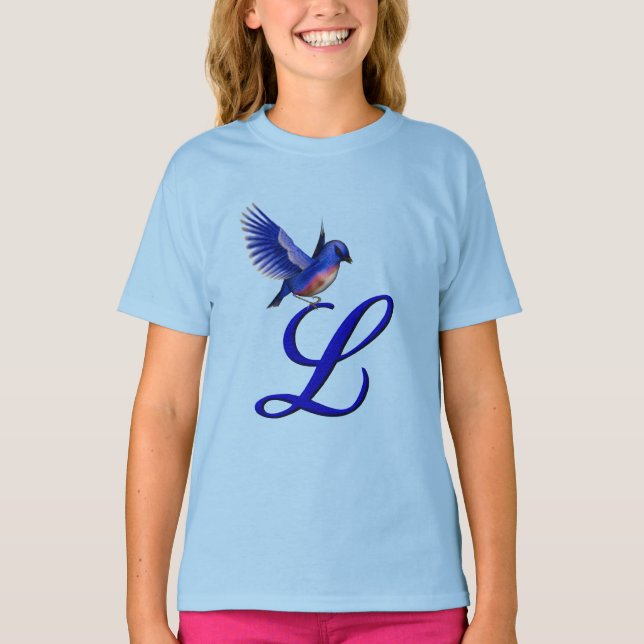 Bluebird Monogram Initial L Elegant T Shirt (Framsida)