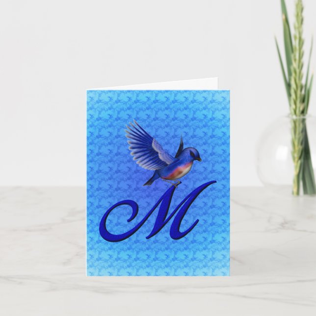 Bluebird Monogram Initial M-Elegant Anteckningskort (Framsida)