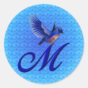 Bluebird Monogram Initial M-Elegant Runt Klistermärke