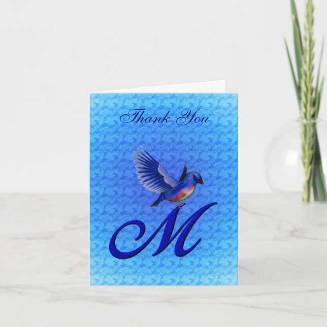 Bluebird Monogram Initial M-Elegant Tack Kort (Framsida)
