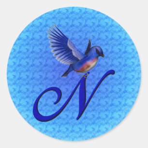 Bluebird Monogram Initial N Elegant Runt Klistermärke