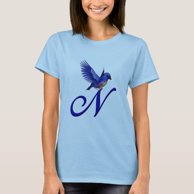 Bluebird Monogram Initial N Elegant T-shirt (Framsida)