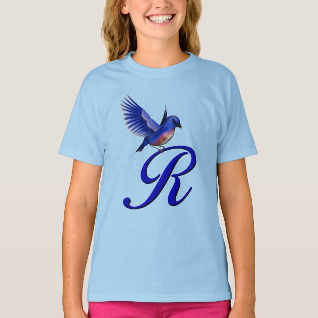 Bluebird Monogram Initial R-Elegant T Shirt (Framsida)