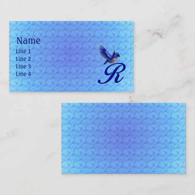 Bluebird Monogram Initial R Elegant Visitkort (Fram/baksida)