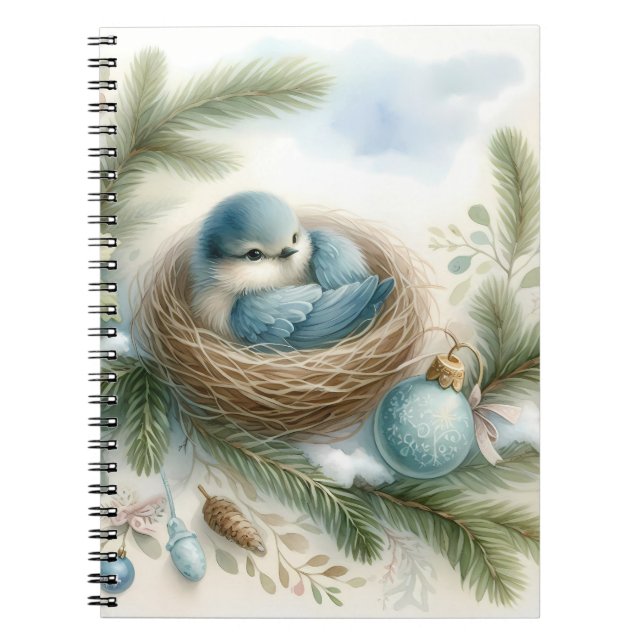 Bluebird Nest with Ornaments in Winter Pines  Anteckningsbok (Framsidan)