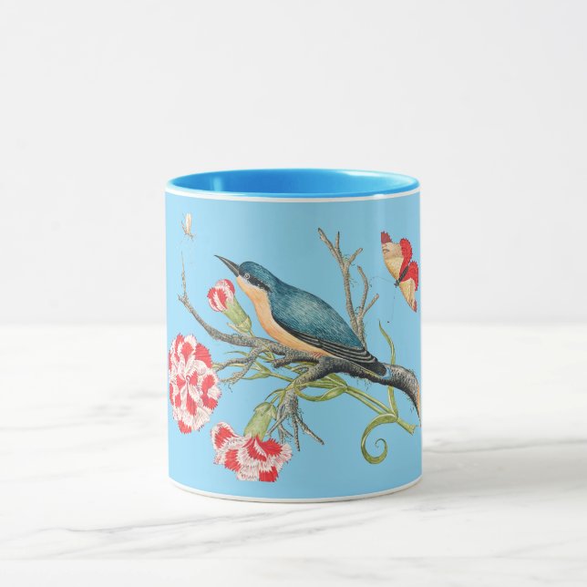 Bluebird on carnations mugg (Center)
