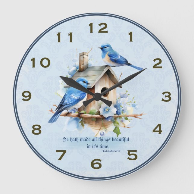 Bluebird Scripture Clock Birdhouse Ecclesiastes Stor Klocka (Framsida)