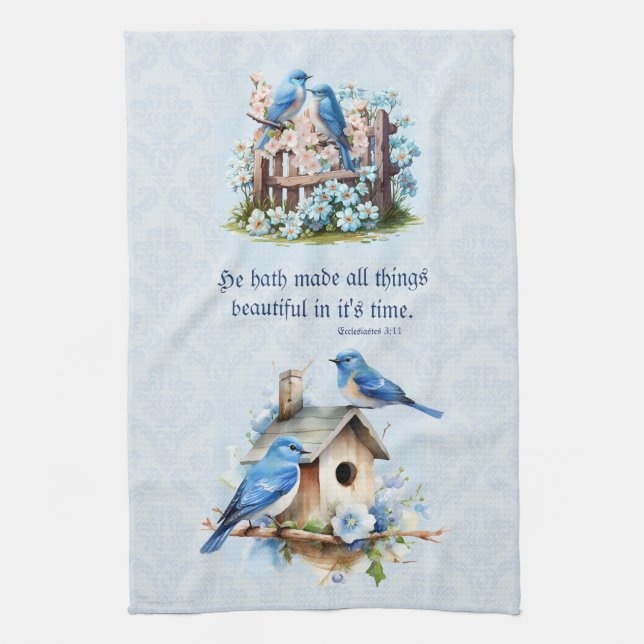 Bluebird Scripture Towel Birdhouse Ecclesiastes Kökshandduk (Vertikal)
