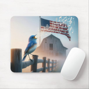 Bluebird sjunger med amerikansk Flagga Musmatta