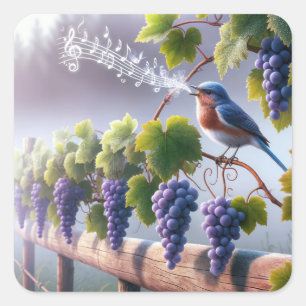 Bluebird sjunger på en grapevine fyrkantigt klistermärke