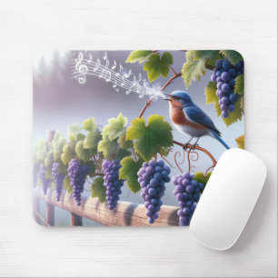 Bluebird sjunger på en grapevine musmatta