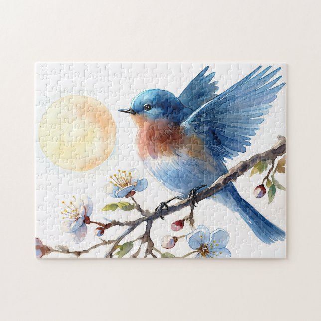 Bluebird Spring Blossom Bird Art Pussel (Horisontell)