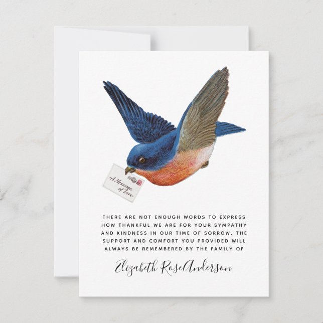Bluebird Sympathy Funeral Memorial Tack Kort (Framsida)