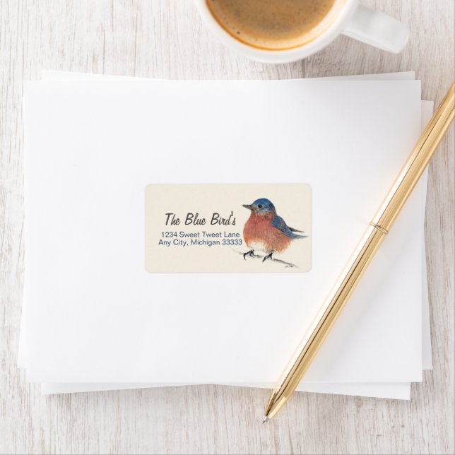 Bluebird Watercolor Art Adressetikett (Insitu)