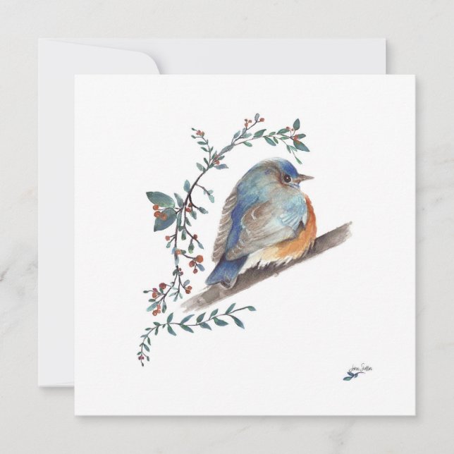 Bluebird Watercolor Berries Greenery Art (Framsida)