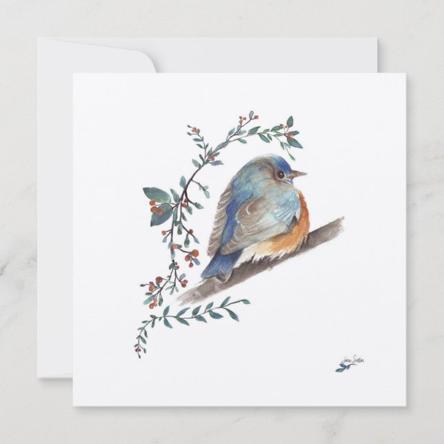 Bluebird Watercolor Berries Greenery Art (Framsida)