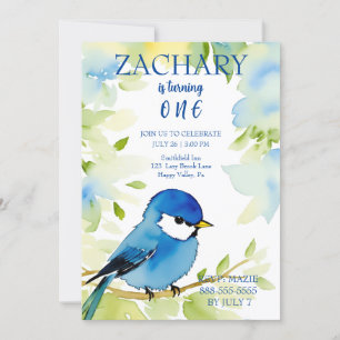 Bluebird Watercolor Birthday Inbjudningar