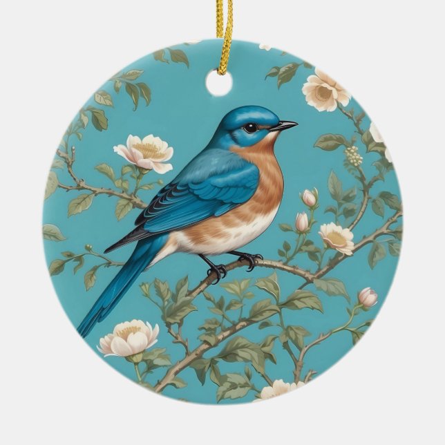 Bluebird William Morris Inspired Turqis Julgransprydnad Keramik (Framsidan)