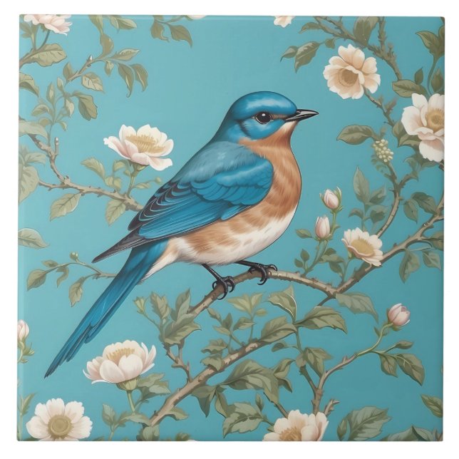 Bluebird William Morris Inspired Turqis Kakelplatta (Framsidan)