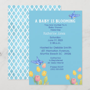 Bluebirds Baby Shower /A Baby blommar Inbjudningar