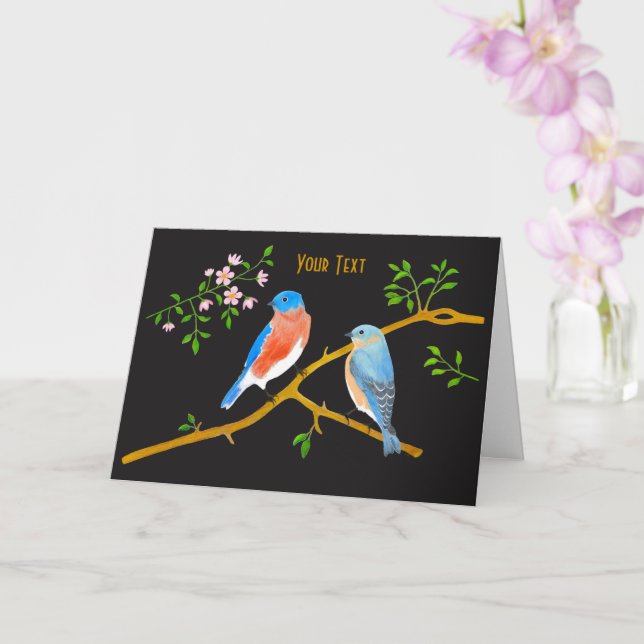 Bluebirds Black Greeting Card Kort (Orkide)