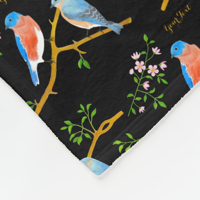 Bluebirds Black Small Fleece Blanket (Hörn)