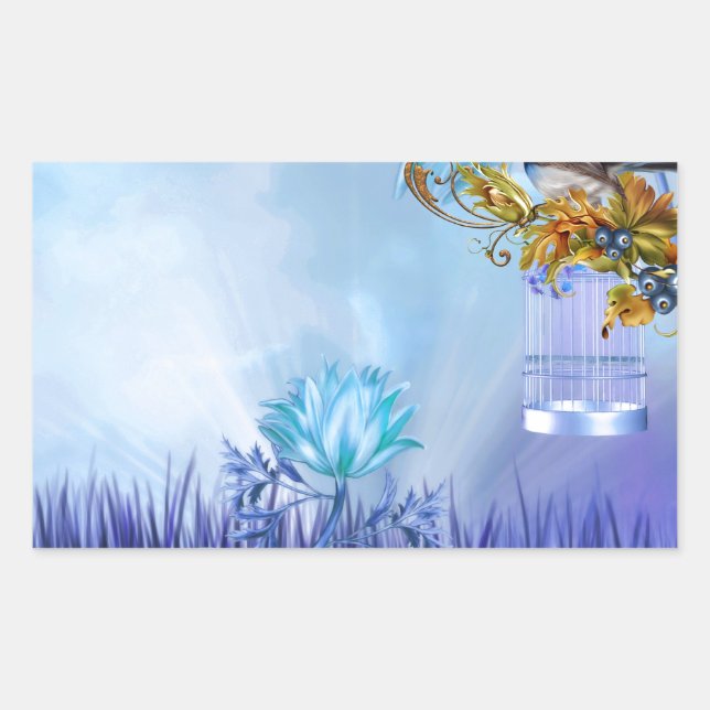 Bluebirds Blue Pond Birds Rektangulärt Klistermärke (Framsida)