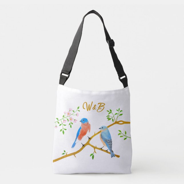 Bluebirds Crossbody White Tote Bag Axelväska (Framsida)