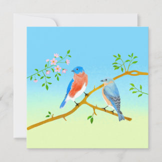 Bluebirds Flat Valentine's Card Pale Blue & Green Julkort