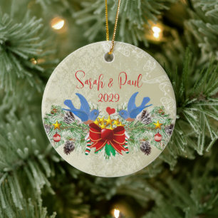 Bluebirds Garland Pinecones jul & Photo Julgransprydnad Keramik