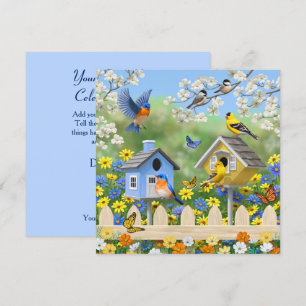 Bluebirds Goldfinches Birdhouse Blomsterträdgård Inbjudningar
